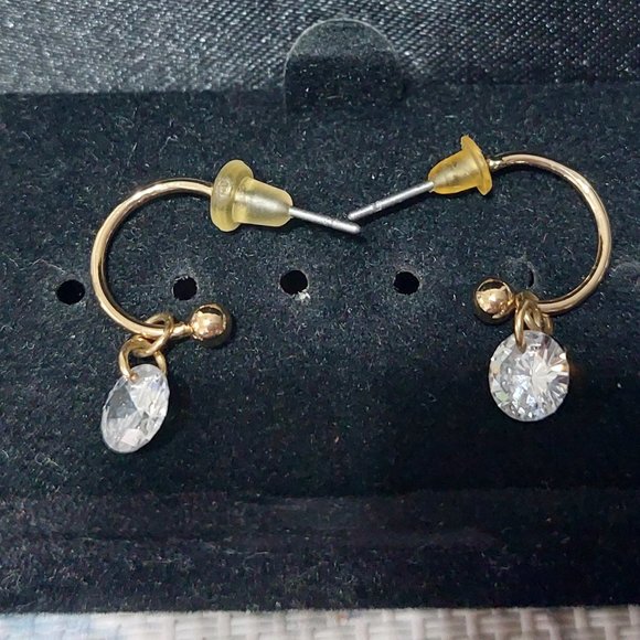 Hoop Stud Earring With Dangling Rhinestone - Picture 5 of 5